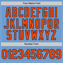 Load image into Gallery viewer, Custom Light Blue Orange-Black Bomber Full-Snap Varsity Letterman Hoodie Jacket