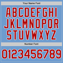 Load image into Gallery viewer, Custom Light Blue Red-White Bomber Full-Snap Varsity Letterman Hoodie Jacket