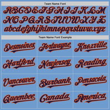 Load image into Gallery viewer, Custom Light Blue Navy-Orange Bomber Full-Snap Varsity Letterman Hoodie Jacket