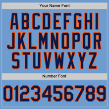 Load image into Gallery viewer, Custom Light Blue Navy-Orange Bomber Full-Snap Varsity Letterman Hoodie Jacket