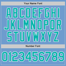 Load image into Gallery viewer, Custom Light Blue Aqua-White Bomber Full-Snap Varsity Letterman Hoodie Jacket