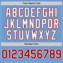 Load image into Gallery viewer, Custom Light Blue Red-White Bomber Full-Snap Varsity Letterman Hoodie Jacket