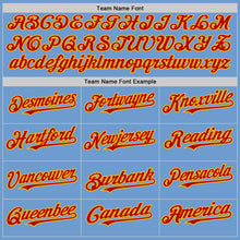 Load image into Gallery viewer, Custom Light Blue Red-Gold Bomber Full-Snap Varsity Letterman Hoodie Jacket