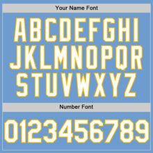 Load image into Gallery viewer, Custom Light Blue White-Gold Bomber Full-Snap Varsity Letterman Hoodie Jacket