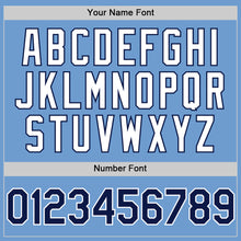 Load image into Gallery viewer, Custom Light Blue Navy-White Bomber Full-Snap Varsity Letterman Hoodie Jacket