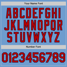 Load image into Gallery viewer, Custom Light Blue Red-Navy Bomber Full-Snap Varsity Letterman Hoodie Jacket