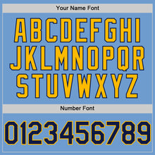 Load image into Gallery viewer, Custom Light Blue Navy-Gold Bomber Full-Snap Varsity Letterman Hoodie Jacket