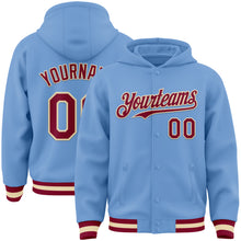 Load image into Gallery viewer, Custom Light Blue Maroon-Cream Bomber Full-Snap Varsity Letterman Hoodie Jacket