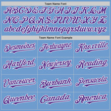 Load image into Gallery viewer, Custom Light Blue Purple-White Bomber Full-Snap Varsity Letterman Hoodie Jacket