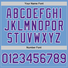 Load image into Gallery viewer, Custom Light Blue Purple-White Bomber Full-Snap Varsity Letterman Hoodie Jacket