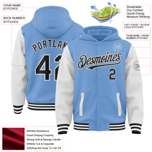 Load image into Gallery viewer, Custom Light Blue Black-White Bomber Full-Snap Varsity Letterman Two Tone Hoodie Jacket