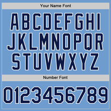 Load image into Gallery viewer, Custom Light Blue Navy-White Bomber Full-Snap Varsity Letterman Two Tone Hoodie Jacket