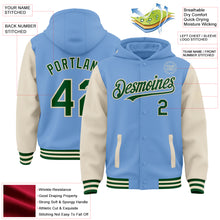 Load image into Gallery viewer, Custom Light Blue Green-Cream Bomber Full-Snap Varsity Letterman Two Tone Hoodie Jacket