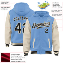 Load image into Gallery viewer, Custom Light Blue Black-Cream Bomber Full-Snap Varsity Letterman Two Tone Hoodie Jacket