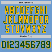 Load image into Gallery viewer, Custom Light Blue Green-Gold Bomber Full-Snap Varsity Letterman Two Tone Hoodie Jacket