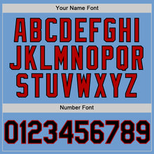 Load image into Gallery viewer, Custom Light Blue Black-Red Bomber Full-Snap Varsity Letterman Two Tone Hoodie Jacket