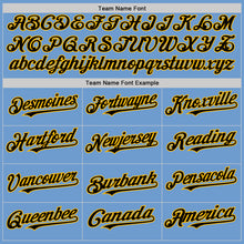 Load image into Gallery viewer, Custom Light Blue Black-Gold Bomber Full-Snap Varsity Letterman Two Tone Hoodie Jacket