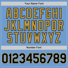 Load image into Gallery viewer, Custom Light Blue Black-Old Gold Bomber Full-Snap Varsity Letterman Two Tone Hoodie Jacket