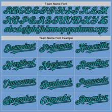 Load image into Gallery viewer, Custom Light Blue Teal-Black Bomber Full-Snap Varsity Letterman Two Tone Hoodie Jacket