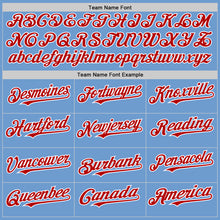 Load image into Gallery viewer, Custom Light Blue Red-White Bomber Full-Snap Varsity Letterman Two Tone Hoodie Jacket