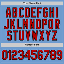 Load image into Gallery viewer, Custom Light Blue Red-Black Bomber Full-Snap Varsity Letterman Two Tone Hoodie Jacket