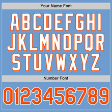 Load image into Gallery viewer, Custom Light Blue Orange-White Bomber Full-Snap Varsity Letterman Two Tone Hoodie Jacket