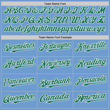 Load image into Gallery viewer, Custom Light Blue Kelly Green-White Bomber Full-Snap Varsity Letterman Two Tone Hoodie Jacket