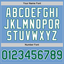 Load image into Gallery viewer, Custom Light Blue Kelly Green-White Bomber Full-Snap Varsity Letterman Two Tone Hoodie Jacket