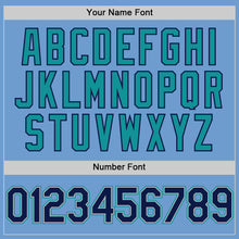 Load image into Gallery viewer, Custom Light Blue Navy Gray-Teal Bomber Full-Snap Varsity Letterman Two Tone Hoodie Jacket