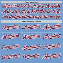 Load image into Gallery viewer, Custom Light Blue Crimson-White Bomber Full-Snap Varsity Letterman Two Tone Hoodie Jacket