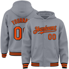 Load image into Gallery viewer, Custom Gray Orange-Black Bomber Full-Snap Varsity Letterman Hoodie Jacket