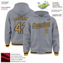 Load image into Gallery viewer, Custom Gray Old Gold-Black Bomber Full-Snap Varsity Letterman Hoodie Jacket