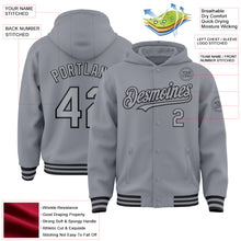 Load image into Gallery viewer, Custom Gray Black Bomber Full-Snap Varsity Letterman Hoodie Jacket
