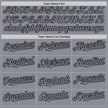 Load image into Gallery viewer, Custom Gray Black Bomber Full-Snap Varsity Letterman Hoodie Jacket