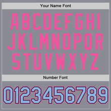 Load image into Gallery viewer, Custom Gray Light Blue Black-Pink Bomber Full-Snap Varsity Letterman Hoodie Jacket