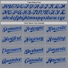 Load image into Gallery viewer, Custom Gray Navy-Light Blue Bomber Full-Snap Varsity Letterman Hoodie Jacket