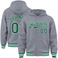 Load image into Gallery viewer, Custom Gray Kelly Green-White Bomber Full-Snap Varsity Letterman Hoodie Jacket