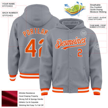 Load image into Gallery viewer, Custom Gray Orange-White Bomber Full-Snap Varsity Letterman Hoodie Jacket