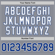 Load image into Gallery viewer, Custom Gray Royal-White Bomber Full-Snap Varsity Letterman Two Tone Hoodie Jacket