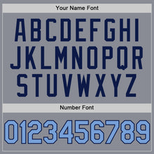 Load image into Gallery viewer, Custom Gray Light Blue-Navy Bomber Full-Snap Varsity Letterman Two Tone Hoodie Jacket