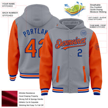 Load image into Gallery viewer, Custom Gray Orange-Royal Bomber Full-Snap Varsity Letterman Two Tone Hoodie Jacket