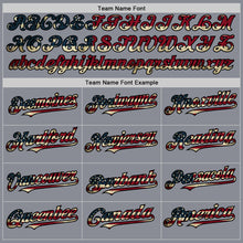 Load image into Gallery viewer, Custom Gray Vintage USA Flag Olive Black City Cream-Crimson Bomber Full-Snap Varsity Letterman Two Tone Hoodie Jacket