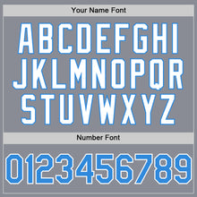 Load image into Gallery viewer, Custom Gray Powder Blue-White Bomber Full-Snap Varsity Letterman Two Tone Hoodie Jacket