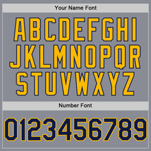 Load image into Gallery viewer, Custom Gray Navy-Gold Bomber Full-Snap Varsity Letterman Two Tone Hoodie Jacket