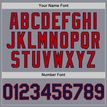 Load image into Gallery viewer, Custom Gray Navy-Red Bomber Full-Snap Varsity Letterman Two Tone Hoodie Jacket