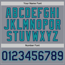 Load image into Gallery viewer, Custom Gray Navy-Teal Bomber Full-Snap Varsity Letterman Two Tone Hoodie Jacket