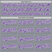 Load image into Gallery viewer, Custom Gray Purple-White Bomber Full-Snap Varsity Letterman Two Tone Hoodie Jacket