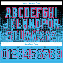 Load image into Gallery viewer, Custom Black Sky Blue-Pink Gradient Square Shape 3D Pattern Design Bomber Full-Snap Varsity Letterman Hoodie Jacket