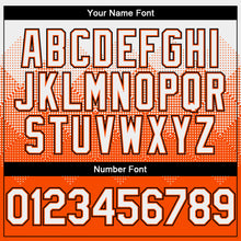 Load image into Gallery viewer, Custom White Orange-Black Gradient Square Shape 3D Pattern Design Bomber Full-Snap Varsity Letterman Hoodie Jacket