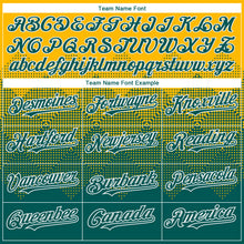Load image into Gallery viewer, Custom Gold Midnight Green-White Gradient Square Shape 3D Pattern Design Bomber Full-Snap Varsity Letterman Hoodie Jacket